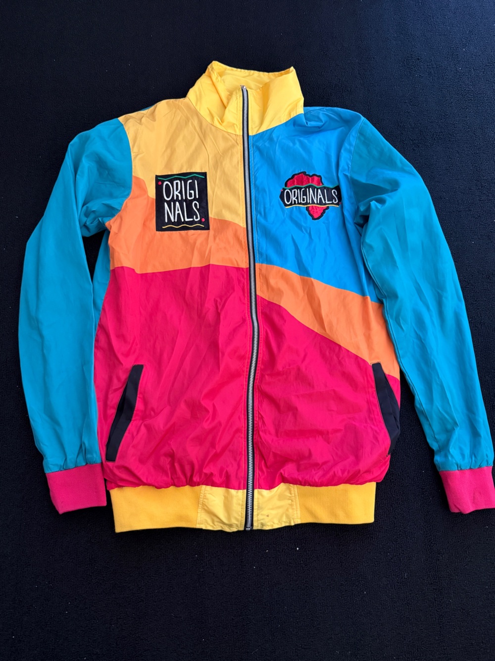 Colorblock 'Originals' Zip Windbreaker Jacket in Teal, Pink & Yellow